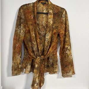 Reba Blouse Women's Large L/s 2 In One Blouse Browns V1